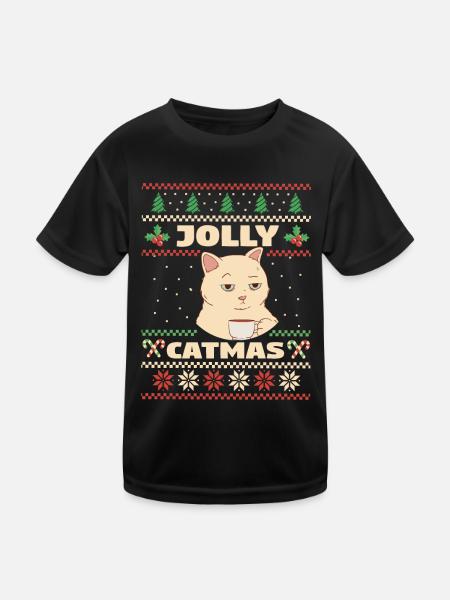 Cat Domestic Cat Shorthair Maine Coon Christmas - Kids Functional T-Shirt - black - Front