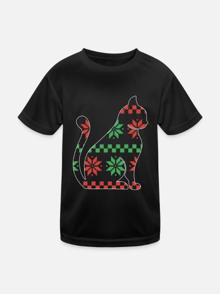 Cat Domestic Cat Shorthair Maine Coon Christmas - Kids Functional T-Shirt - black - Front