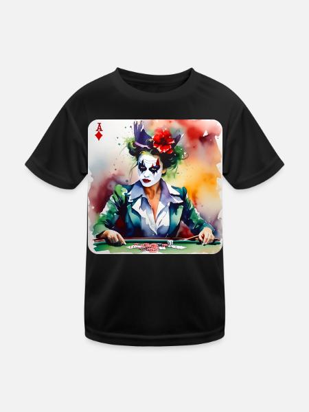 Cooles Harlequin Poker Gothic Mädchen - Kinder Funktions-T-Shirt - Schwarz - Vorne