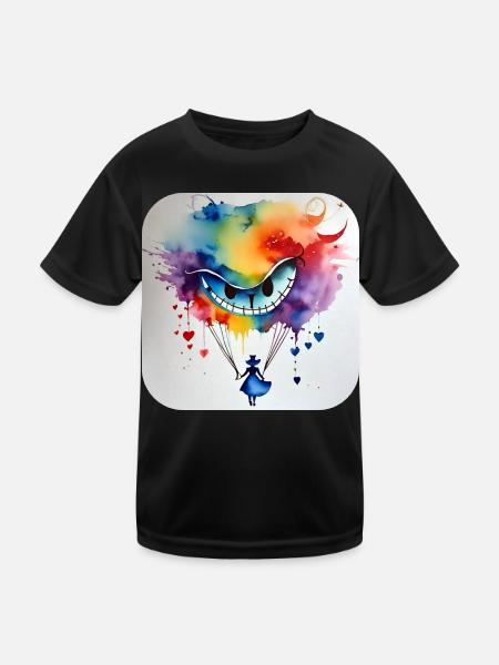 Visage de fille et de chats rieurs - T-shirt sport Enfant - noir - Devant