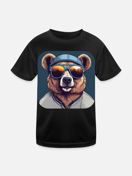Cool bear with sunglasses - Kids Functional T-Shirt - black - Front