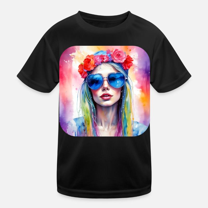 Fille cool avec des coeurs, des lunettes de soleil et des fleurs T-shirt sport Enfant