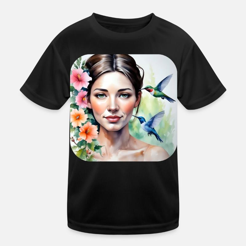 Unknown beauty with hummingbirds Kids Functional T-Shirt