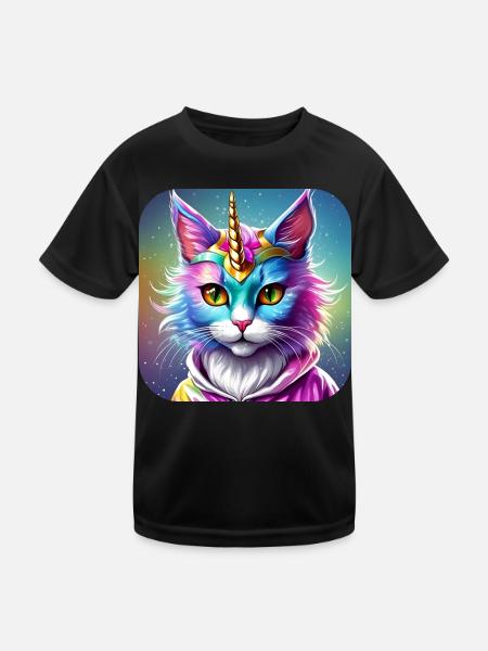 Cute Unicorn Cat - Kids Functional T-Shirt - black - Front