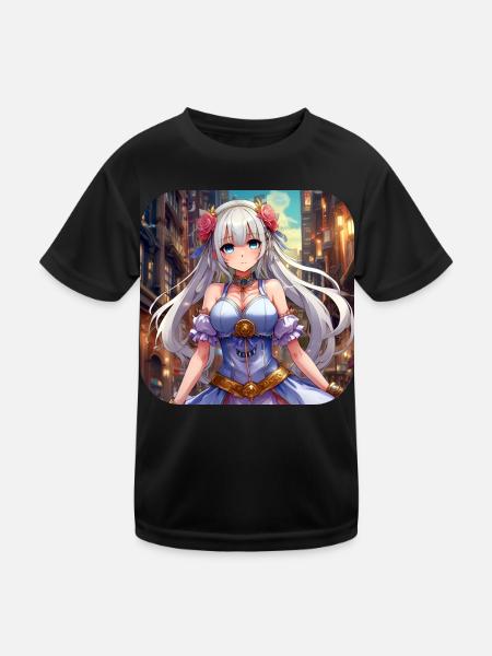 Jolie fille d’anime - T-shirt sport Enfant - noir - Devant