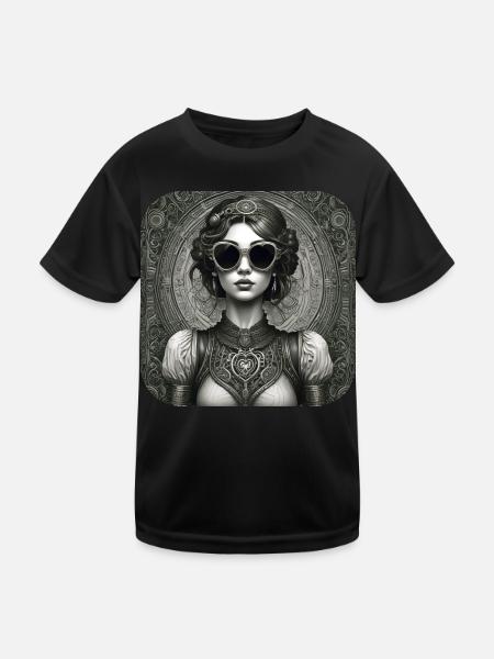 Cooles Steampunk Girl - Kinder Funktions-T-Shirt - Schwarz - Vorne