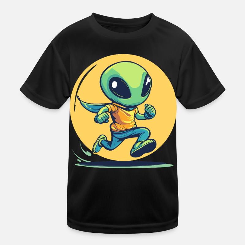 Laufender Alien im Comic-Stil Kinder Funktions-T-Shirt