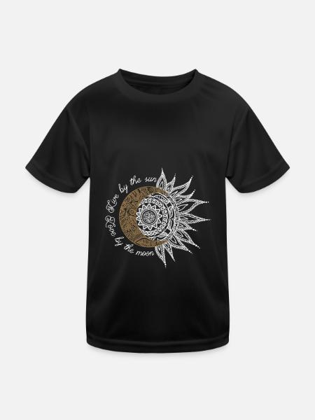 Mandela, Moon, Live by the sun, love by the moon - Kinder Funktions-T-Shirt - Schwarz - Vorne