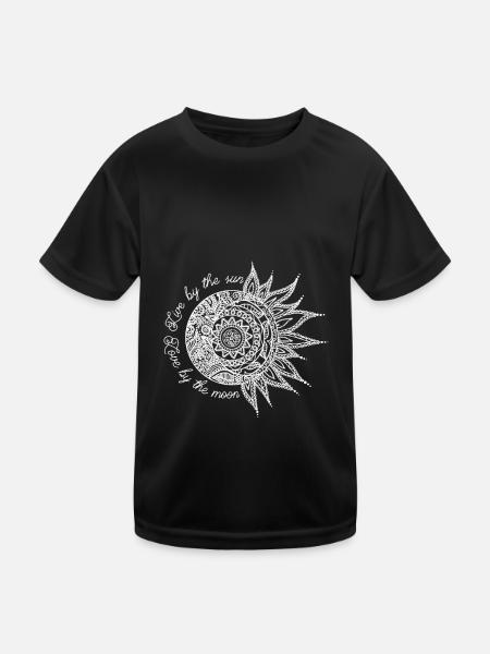 Mandela, Moon, Live by the sun, love by the moon - Kinder Funktions-T-Shirt - Schwarz - Vorne