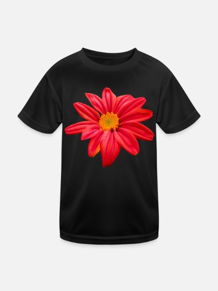 Flower flower red flowering floral floral floral pattern - Kids Functional T-Shirt - black - Front