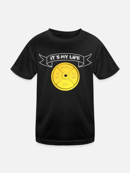Weight Plate Banner "Its My Life" weiß - Kinder Funktions-T-Shirt - Schwarz - Vorne
