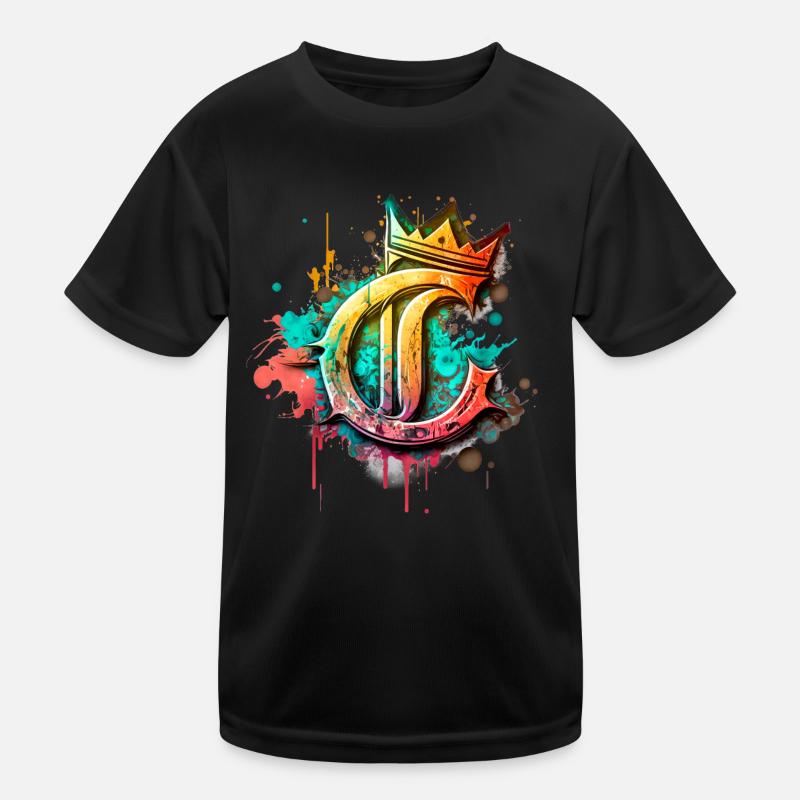 Buchstabe C als cooles Graffiti mit Krone 👑 Kinder Funktions-T-Shirt