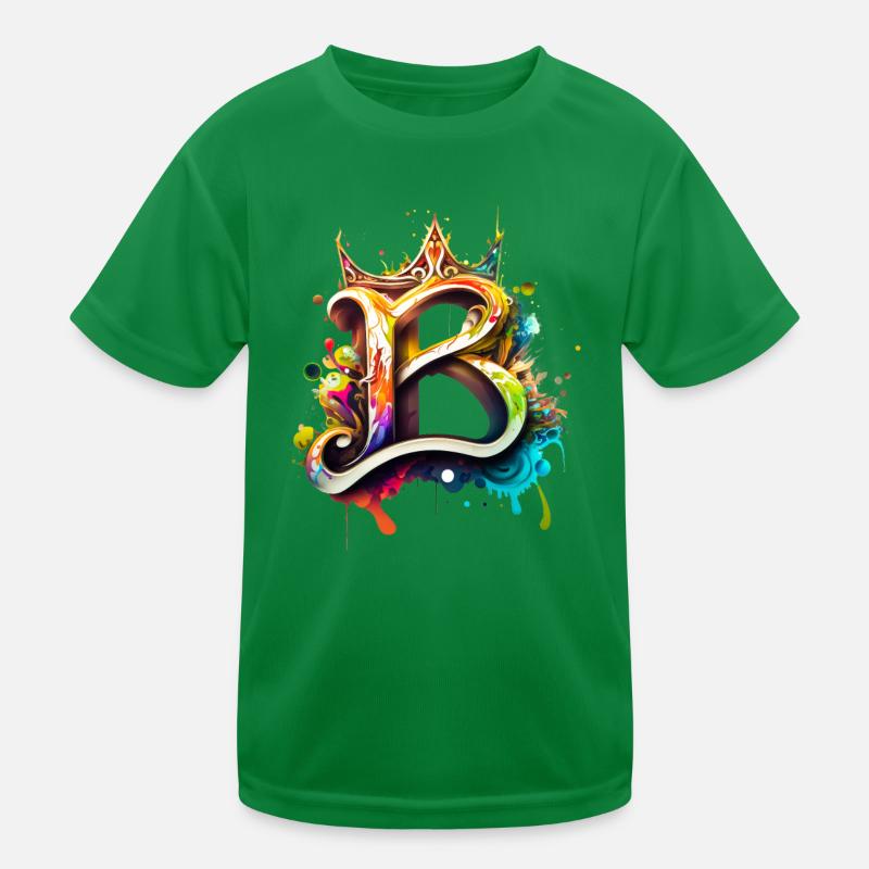 Buchstabe B als cooles Graffiti mit Krone 👑 Kinder Funktions-T-Shirt