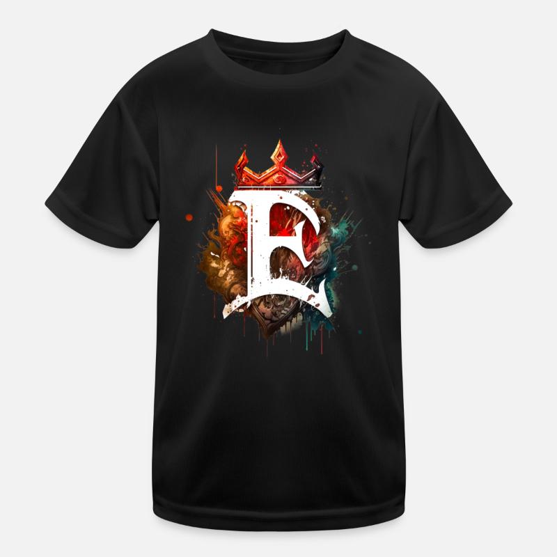Cooler Graffiti Buchstabe E bunt mit Krone 👑 Kinder Funktions-T-Shirt