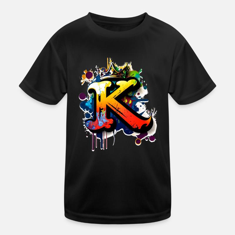 Graffiti Buchstabe K mit Krone 👑 Kinder Funktions-T-Shirt
