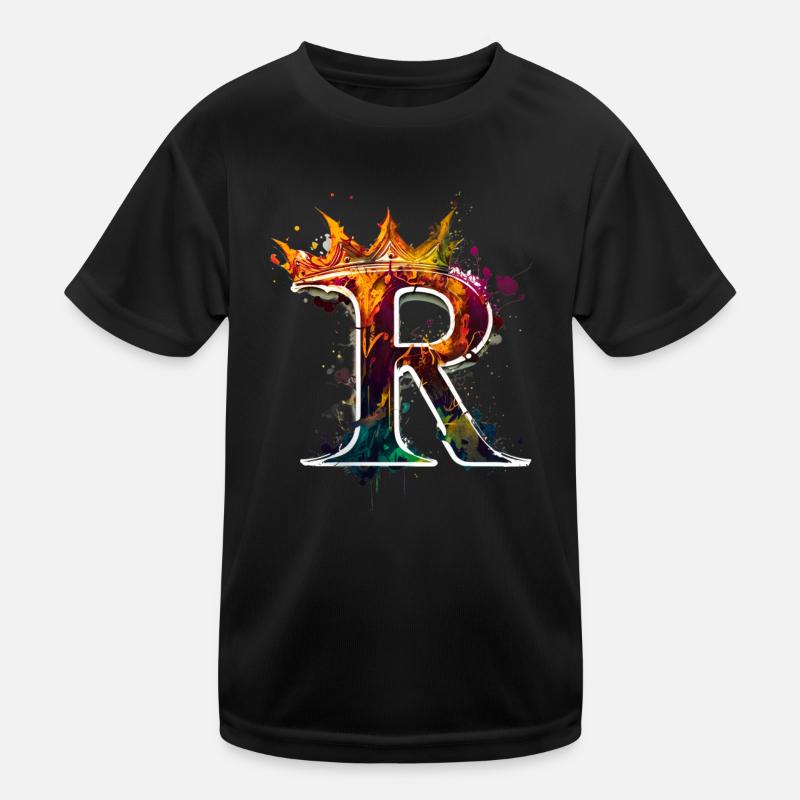 Graffiti Buchstabe R mit 👑 Kinder Funktions-T-Shirt