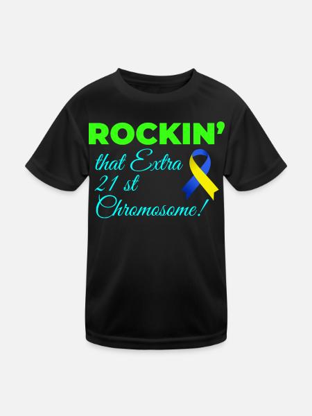 Down-Syndrom-Tag Rockin' Extra 21. Chromosom - Kinder Funktions-T-Shirt - Schwarz - Vorne
