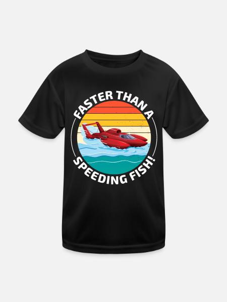 Bateau hydroplane Humour : Plus rapide qu’un poisson qui roule à toute vitesse - T-shirt sport Enfant - noir - Devant