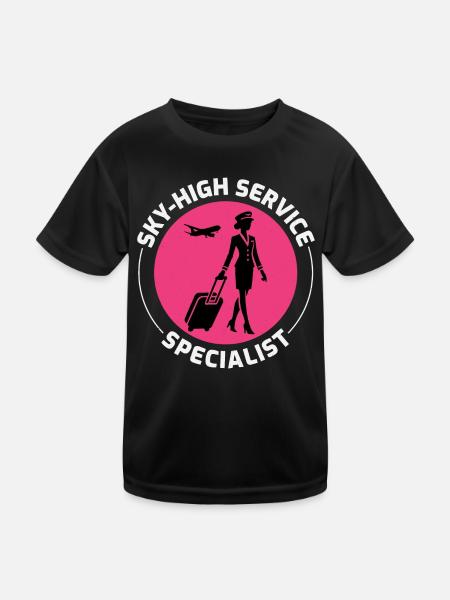 Flight Attendant Aviation Cabin Crew Air Hostess - Kids Functional T-Shirt - black - Front