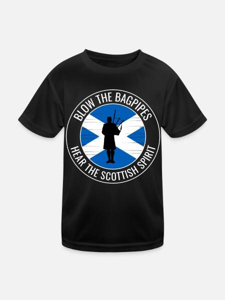 Bagpipe Player Instrument Scottish Scotland Flag - Kids Functional T-Shirt - black - Front