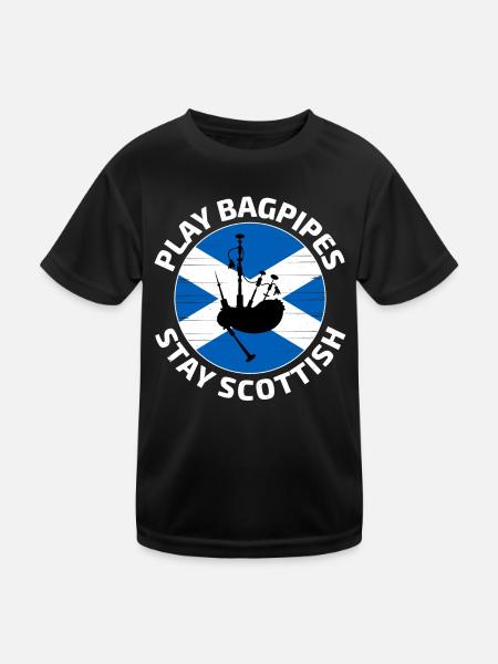 Bagpipe Player Instrument Scottish Scotland Flag - Kids Functional T-Shirt - black - Front