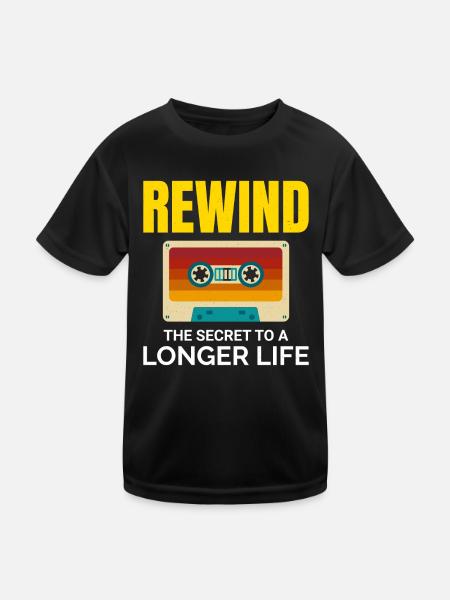 Kassette Tape Zurückspulen 80er Nostalgie Retro 1980er Jahre - Kinder Funktions-T-Shirt - Schwarz - Vorne