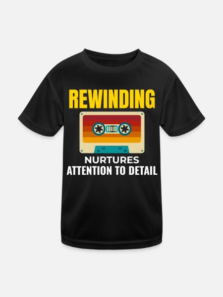 Kassette Tape Zurückspulen 80er Nostalgie Retro 1980er Jahre - Kinder Funktions-T-Shirt - Schwarz - Vorne