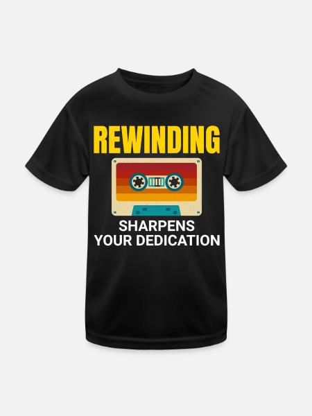Kassette Tape Zurückspulen 80er Nostalgie Retro 1980er Jahre - Kinder Funktions-T-Shirt - Schwarz - Vorne