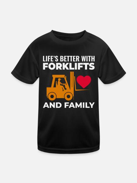 Forklift Operator Heavy Equipment Driver Family - Kids Functional T-Shirt - black - Front