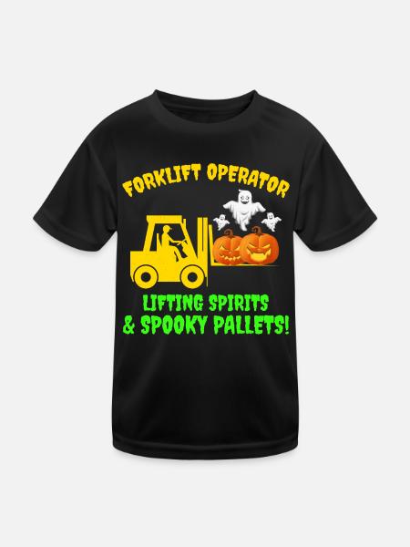 Halloween Ghost Forklift Operator Pumpkin Funny - Kids Functional T-Shirt - black - Front