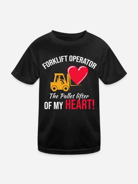 Forklift Operator Driver Valentine’s Day Funny - Kids Functional T-Shirt - black - Front