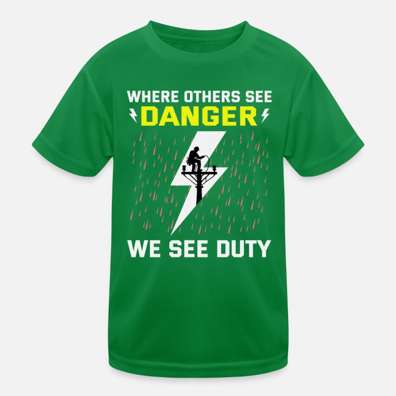 Lineman Duty Danger Tapferer Held Kinder Funktions-T-Shirt