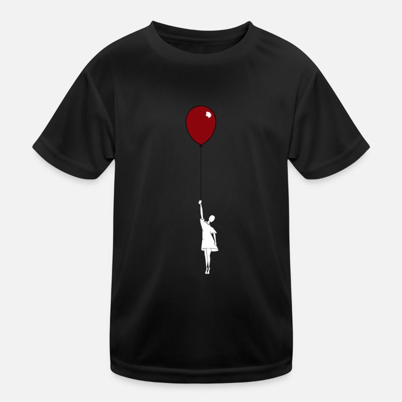 Mädchen mit roten Ballon und weißem Kleid - Kinder Funktions-T-Shirt - Schwarz