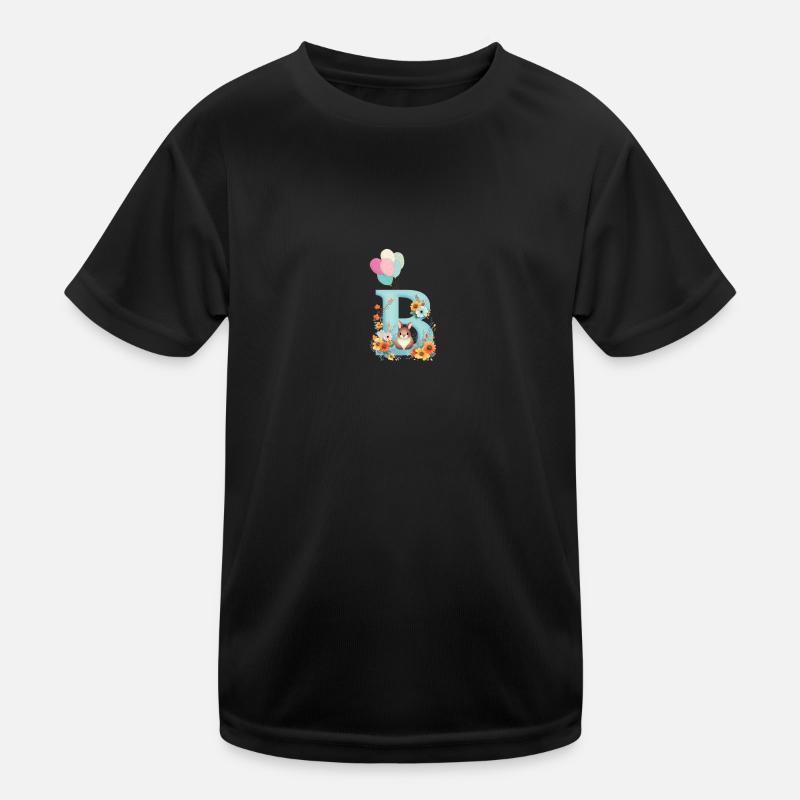 Letter B, Monogram, Flowers, Bunny Kids Functional T-Shirt