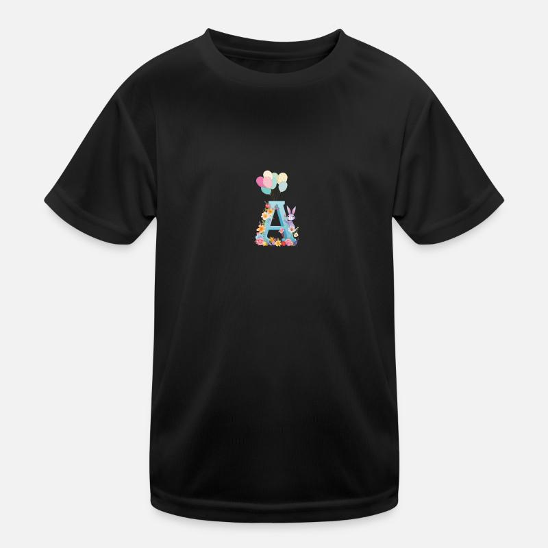 Letter A, Monogram, Flowers, Bunny Kids Functional T-Shirt