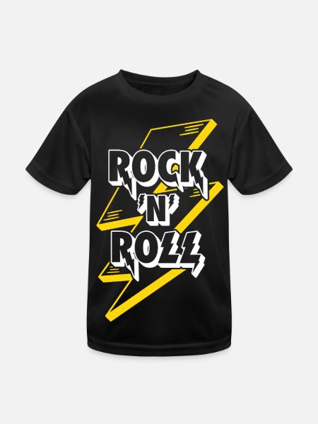 Rock'n'Roll Text Logo mit Blitz - Kinder Funktions-T-Shirt - Schwarz - Vorne