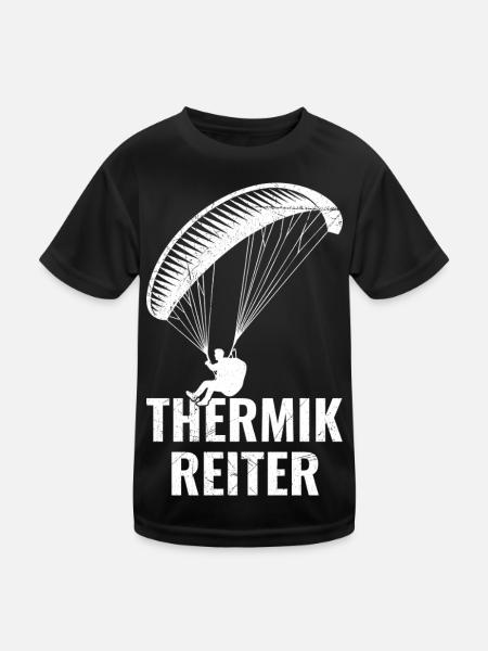 Gleitschirmflieger THERMIK REITER Lustiges - Kinder Funktions-T-Shirt - Schwarz - Vorne