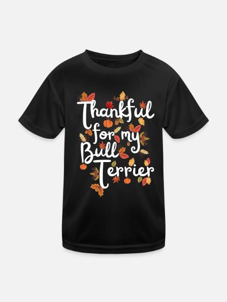 Thankful for my Bullterrier Hund Herbst Blätter - Kinder Funktions-T-Shirt - Schwarz - Vorne