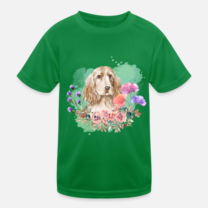 Cocker Spaniel Cottagecore Wasserfarben Blumen Kinder Funktions-T-Shirt