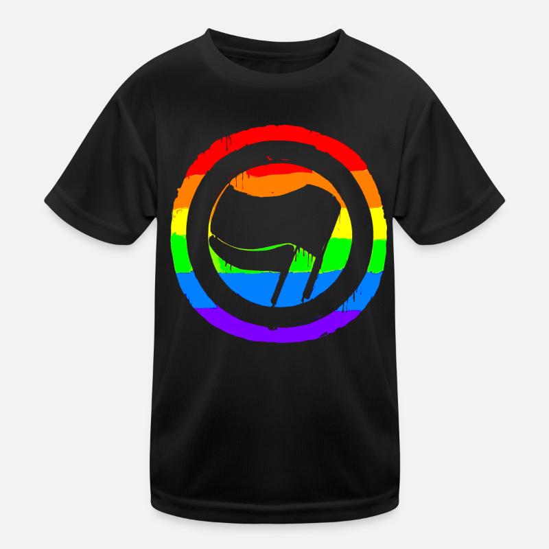Rainbow Colorful Protest Antifa Links Kids Functional T-Shirt