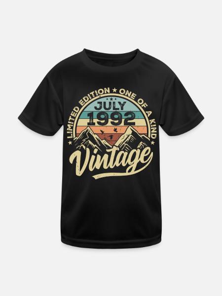 Né en juillet 1992 Date de naissance : juillet 1992 - T-shirt sport Enfant - noir - Devant