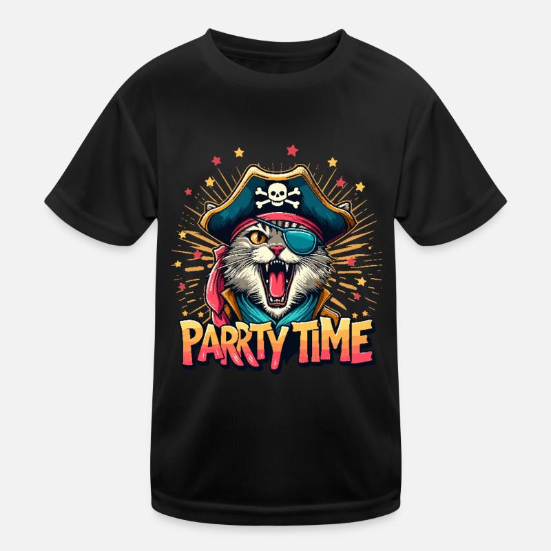 Katze Pirat Karneval Kostüm Köln Alaaf Geburtstag - Kinder Funktions-T-Shirt - Schwarz