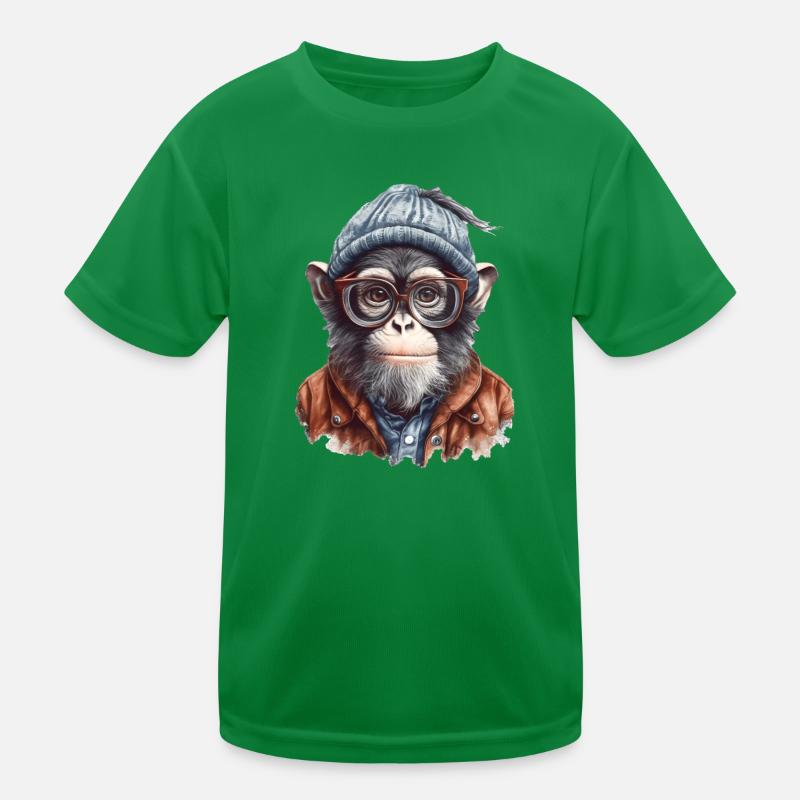 Cooler Affe mit Mütze und Brille Kinder Funktions-T-Shirt
