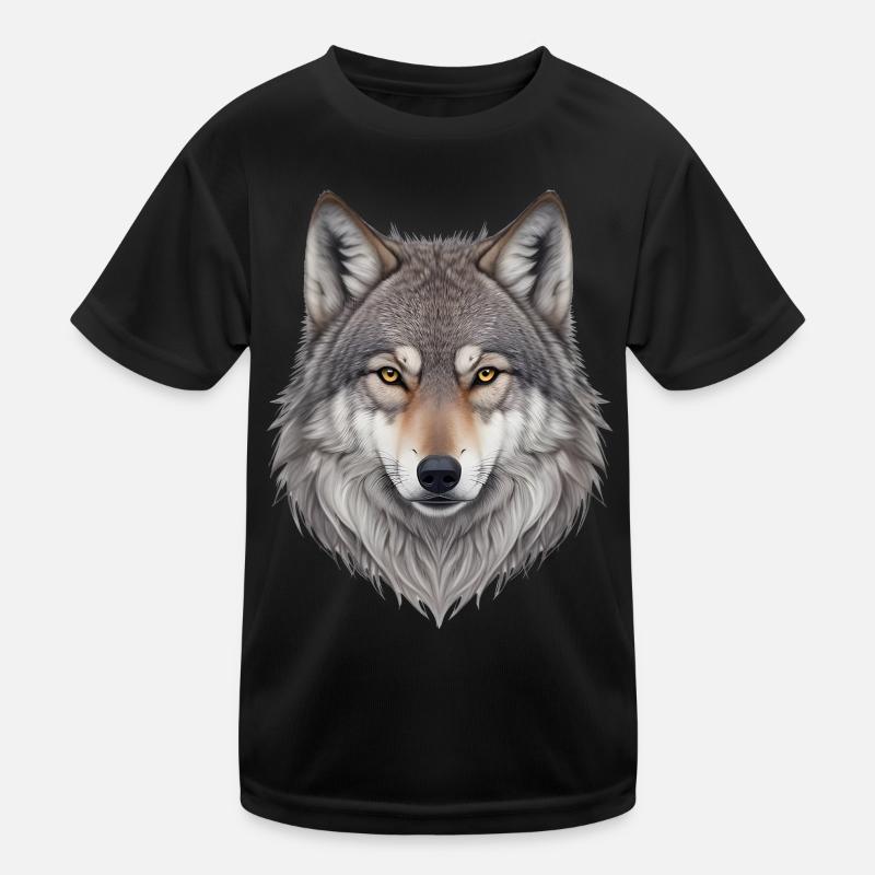 Wolf Kopf - Kinder Funktions-T-Shirt - Schwarz