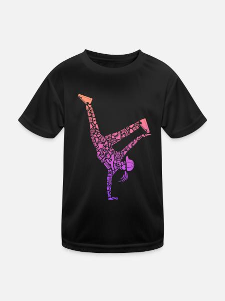 Breakdancing Breakdancer Frauen Mädchen Breakdance - Kinder Funktions-T-Shirt - Schwarz - Vorne