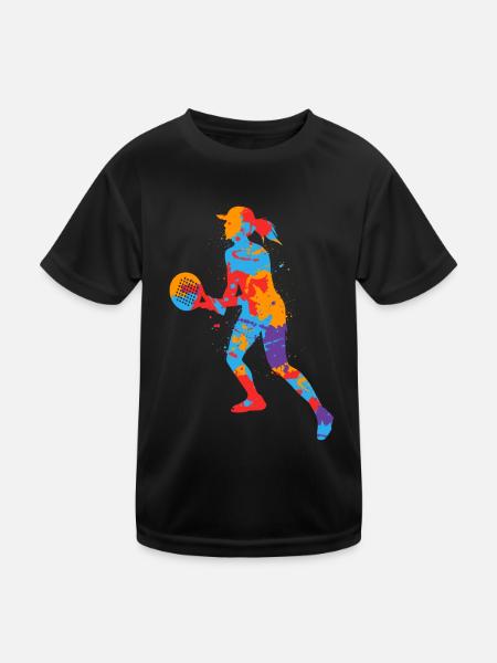 Joueur de padel Filles colorées Padel Tennis - T-shirt sport Enfant - noir - Devant