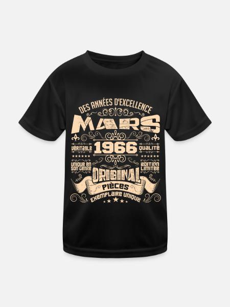 Anniversaire Vintage Né(e) en Mars 1966 - T-shirt sport Enfant - noir - Devant