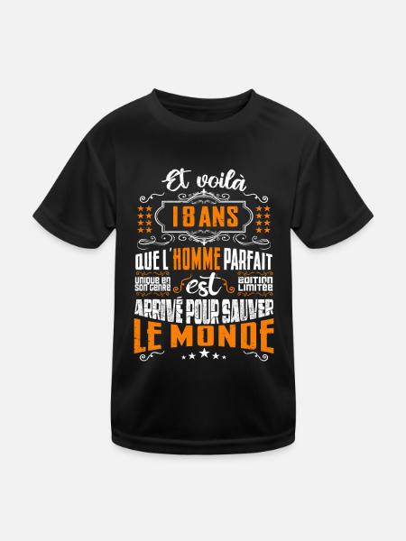 18 ans, Homme parfait, cadeau anniversaire 18ans9 - T-shirt sport Enfant - noir - Devant