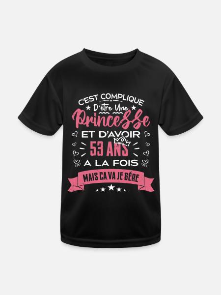 Une princesse a 53 ans, Cadeau d’anniversaire - T-shirt sport Enfant - noir - Devant
