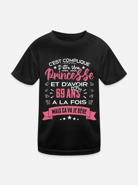 Une princesse a 69 ans, Cadeau d’anniversaire - T-shirt sport Enfant - noir - Devant